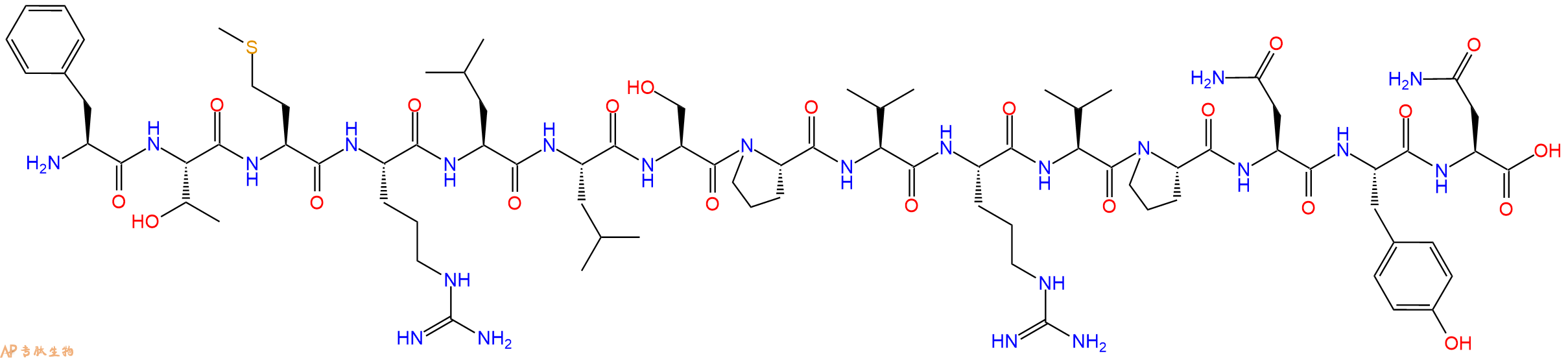 专肽生物产品H2N-Phe-Thr-Met-Arg-Leu-Leu-Ser-Pro-Val-Arg-Val-Pro-Asn-Tyr-Asn-OH