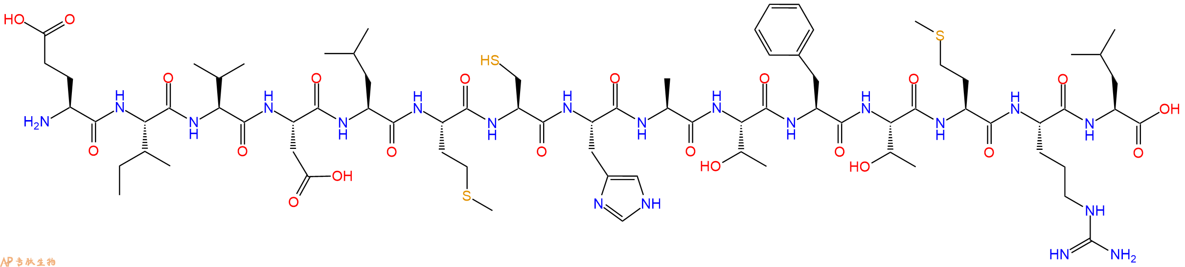 专肽生物产品H2N-Glu-Ile-Val-Asp-Leu-Met-Cys-His-Ala-Thr-Phe-Thr-Met-Arg-Leu-OH