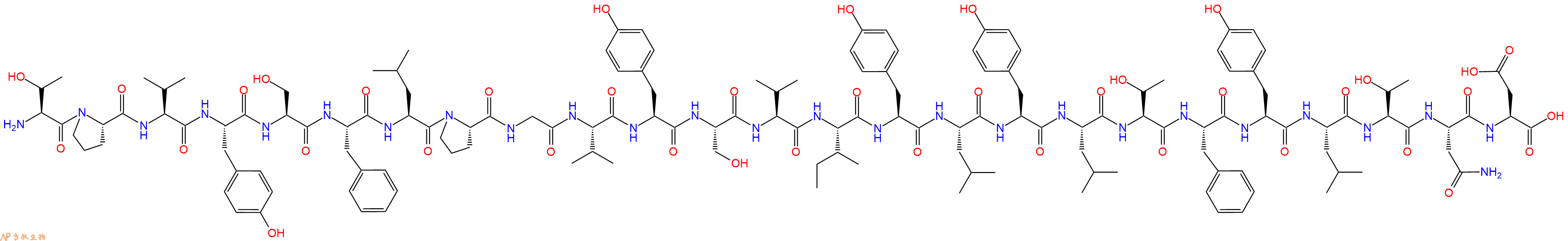 专肽生物产品H2N-Thr-Pro-Val-Tyr-Ser-Phe-Leu-Pro-Gly-Val-Tyr-Ser-Val-Ile-Tyr-Leu-Tyr-Leu-Thr-Phe-Tyr-Leu-Thr-Asn-Asp-OH