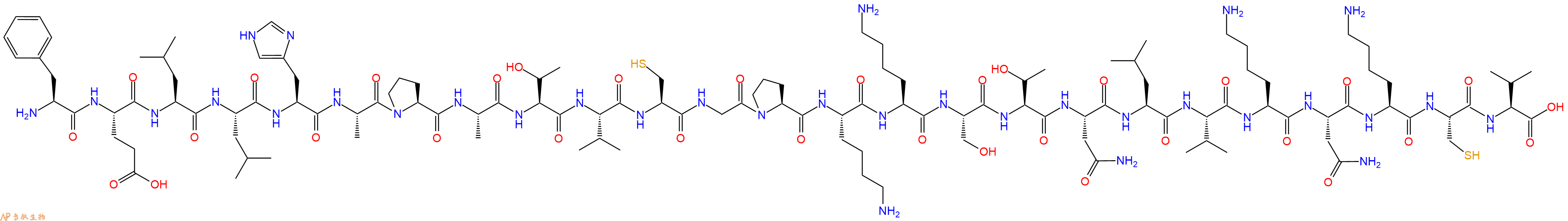 专肽生物产品H2N-Phe-Glu-Leu-Leu-His-Ala-Pro-Ala-Thr-Val-Cys-Gly-Pro-Lys-Lys-Ser-Thr-Asn-Leu-Val-Lys-Asn-Lys-Cys-Val-OH