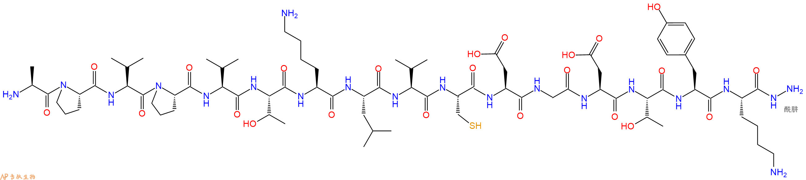 专肽生物产品H2N-Ala-Pro-Val-Pro-Val-Thr-Lys-Leu-Val-Cys-Asp-Gly-Asp-Thr-Tyr-Lys-NHNH2