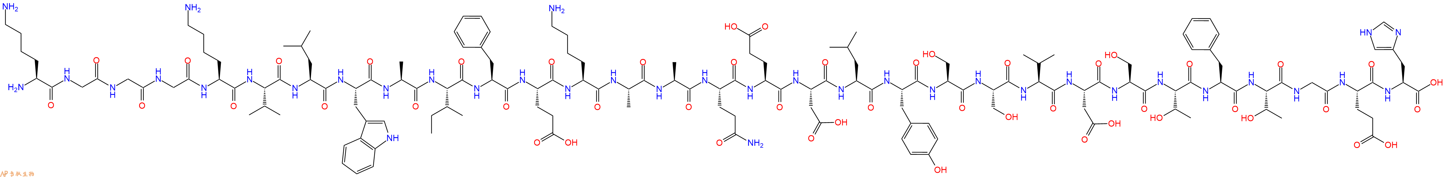 专肽生物产品H2N-Lys-Gly-Gly-Gly-Lys-Val-Leu-Trp-Ala-Ile-Phe-Glu-Lys-Ala-Ala-Gln-Glu-Asp-Leu-Tyr-Ser-Ser-Val-Asp-Ser-Thr-Phe-Thr-Gly-Glu-His-OH