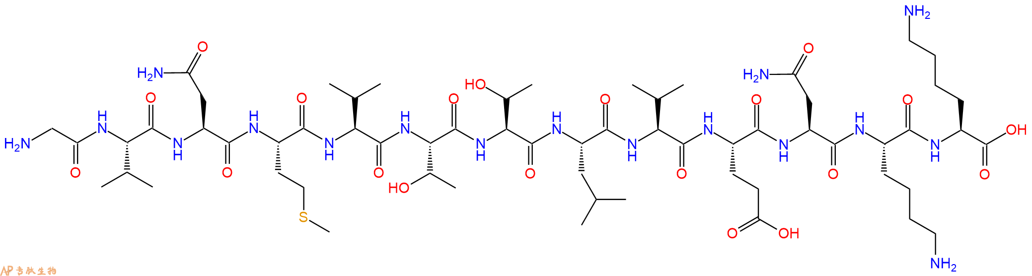 专肽生物产品H2N-Gly-Val-Asn-Met-Val-Thr-Thr-Leu-Val-Glu-Asn-Lys-Lys-OH