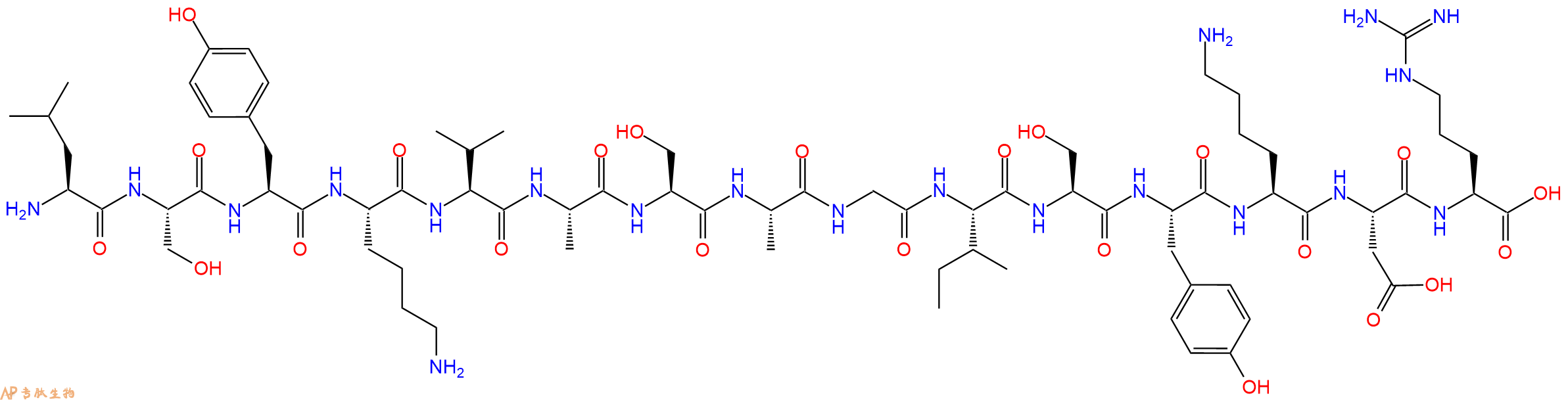 专肽生物产品H2N-Leu-Ser-Tyr-Lys-Val-Ala-Ser-Ala-Gly-Ile-Ser-Tyr-Lys-Asp-Arg-OH