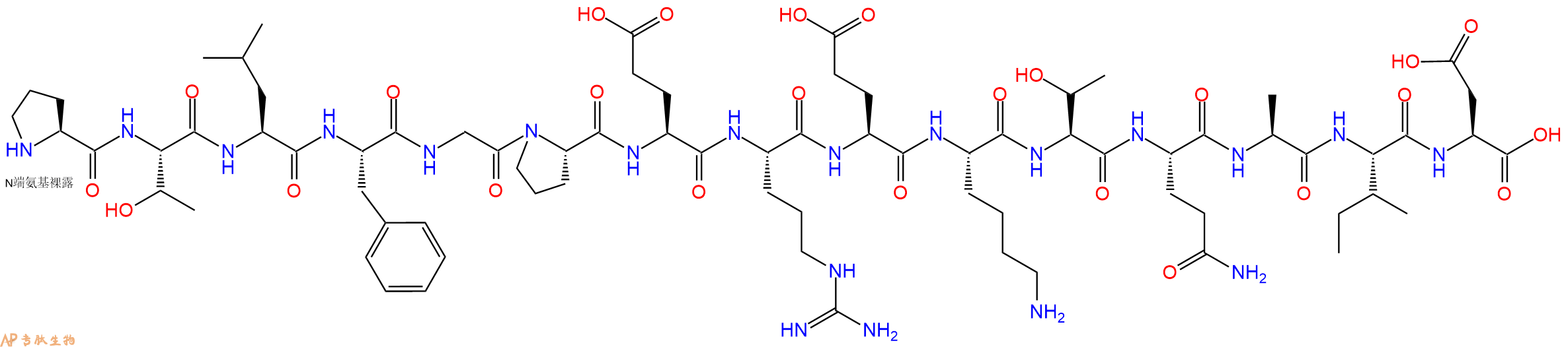 专肽生物产品H2N-Pro-Thr-Leu-Phe-Gly-Pro-Glu-Arg-Glu-Lys-Thr-Gln-Ala-Ile-Asp-OH