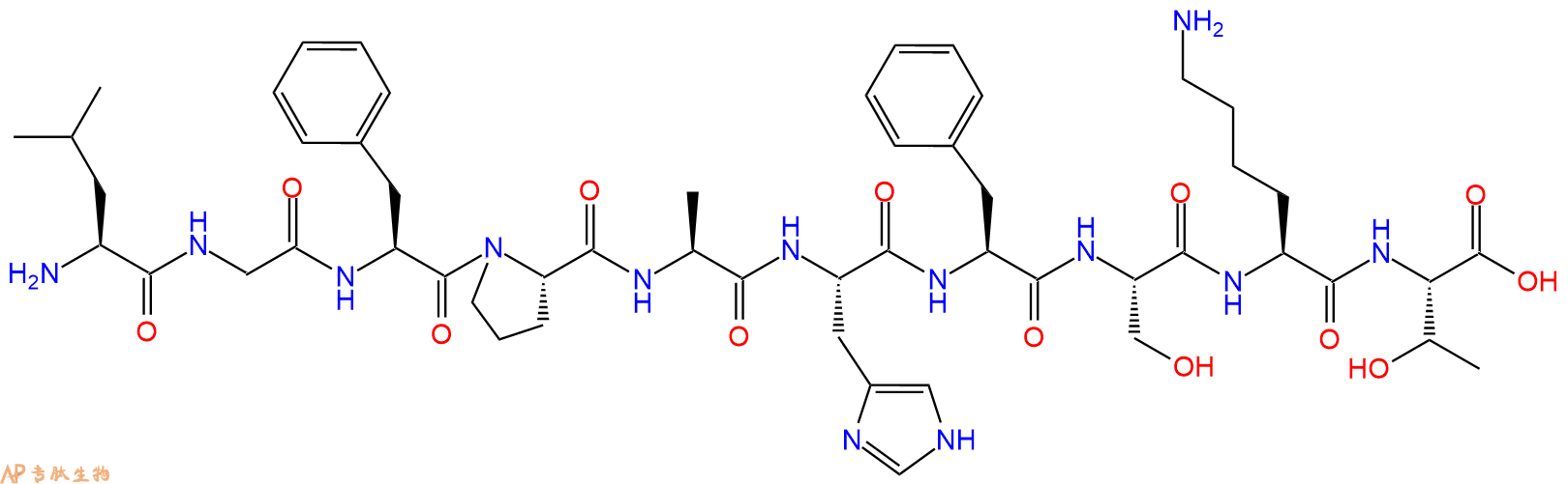 专肽生物产品H2N-Leu-Gly-Phe-Pro-Ala-His-Phe-Ser-Lys-Thr-OH