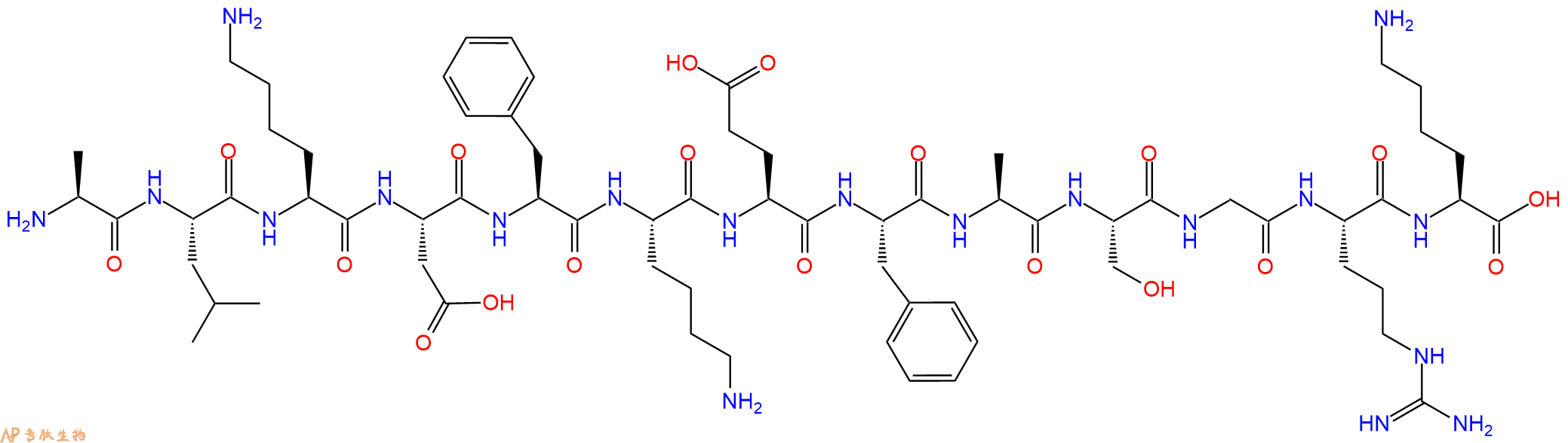 专肽生物产品H2N-Ala-Leu-Lys-Asp-Phe-Lys-Glu-Phe-Ala-Ser-Gly-Arg-Lys-OH