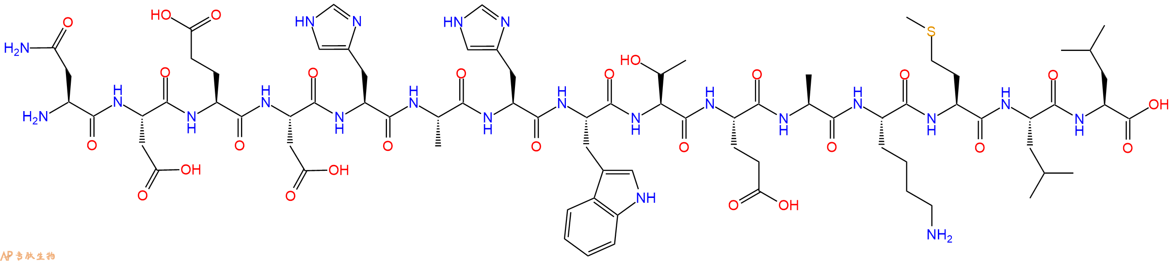 专肽生物产品H2N-Asn-Asp-Glu-Asp-His-Ala-His-Trp-Thr-Glu-Ala-Lys-Met-Leu-Leu-OH