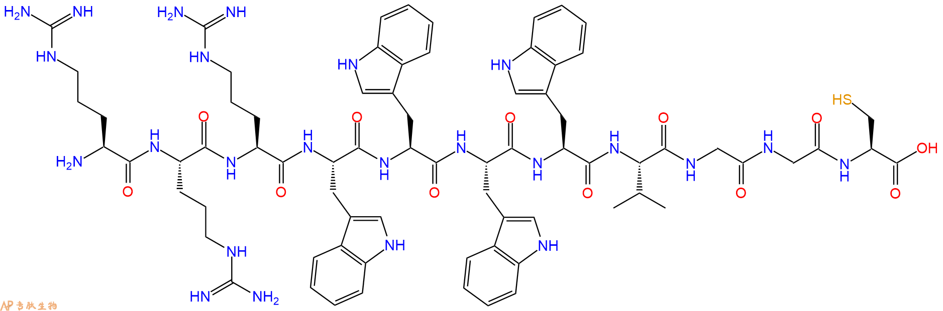 专肽生物产品H2N-Arg-Arg-Arg-Trp-Trp-Trp-Trp-Val-Gly-Gly-Cys-OH
