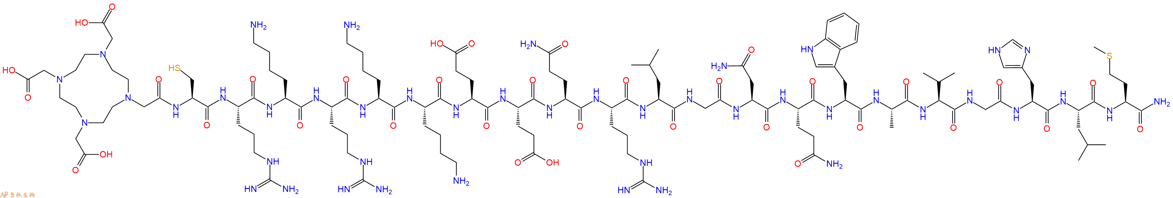 专肽生物产品DOTA-Cys-Arg-Lys-Arg-Lys-Lys-Glu-Glu-Gln-Arg-Leu-Gly-Asn-Gln-Trp-Ala-Val-Gly-His-Leu-Met-CONH2