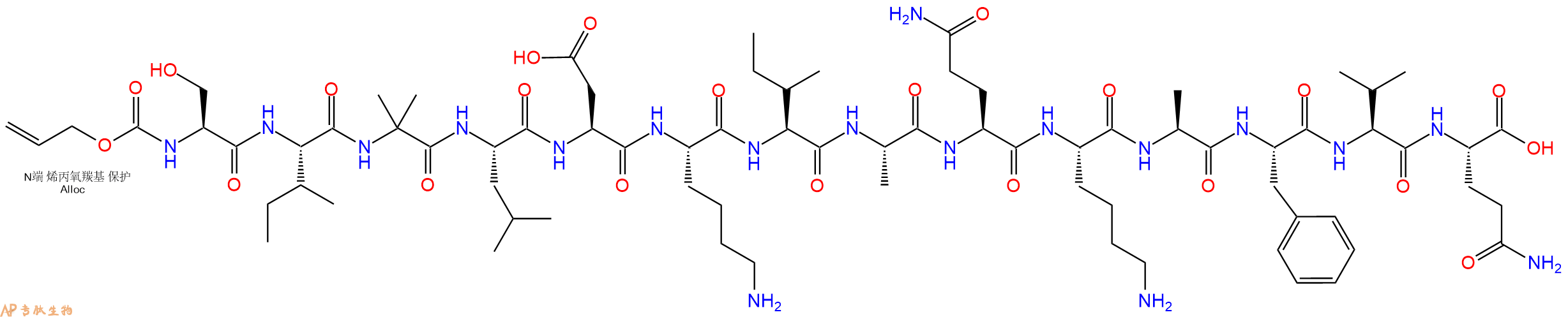 专肽生物产品Alloc-Ser-Ile-Aib-Leu-Asp-Lys-Ile-Ala-Gln-Lys-Ala-Phe-Val-Gln-OH