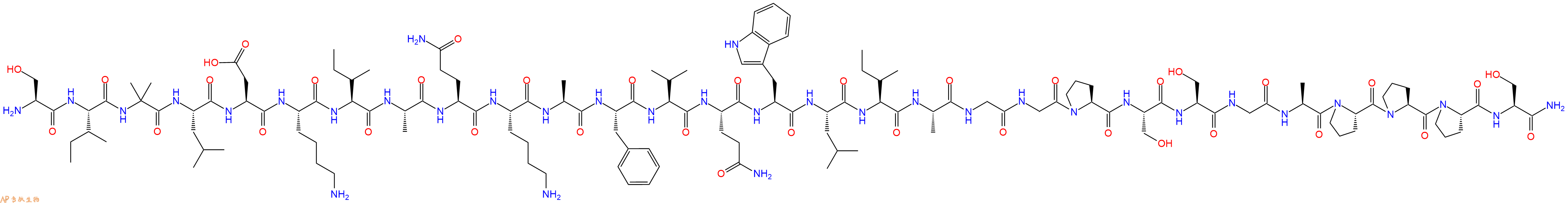专肽生物产品H2N-Ser-Ile-Aib-Leu-Asp-Lys-Ile-Ala-Gln-Lys-Ala-Phe-Val-Gln-Trp-Leu-Ile-Ala-Gly-Gly-Pro-Ser-Ser-Gly-Ala-Pro-Pro-Pro-Ser-CONH2