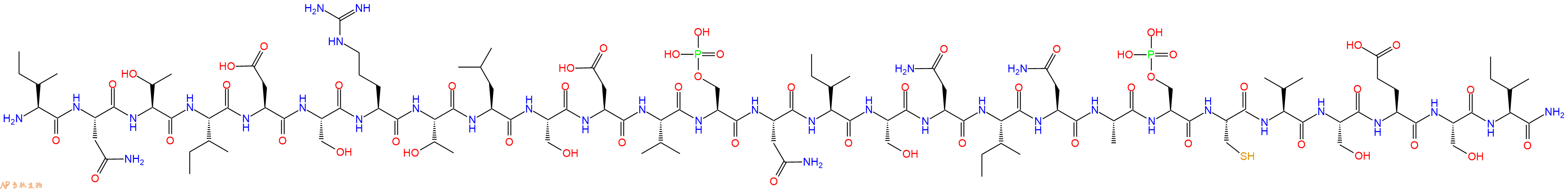 专肽生物产品H2N-Ile-Asn-Thr-Ile-Asp-Ser-Arg-Thr-Leu-Ser-Asp-Val-Ser(PO3H2)-Asn-Ile-Ser-Asn-Ile-Asn-Ala-Ser(PO3H2)-Cys-Val-Ser-Glu-Ser-Ile-CONH2