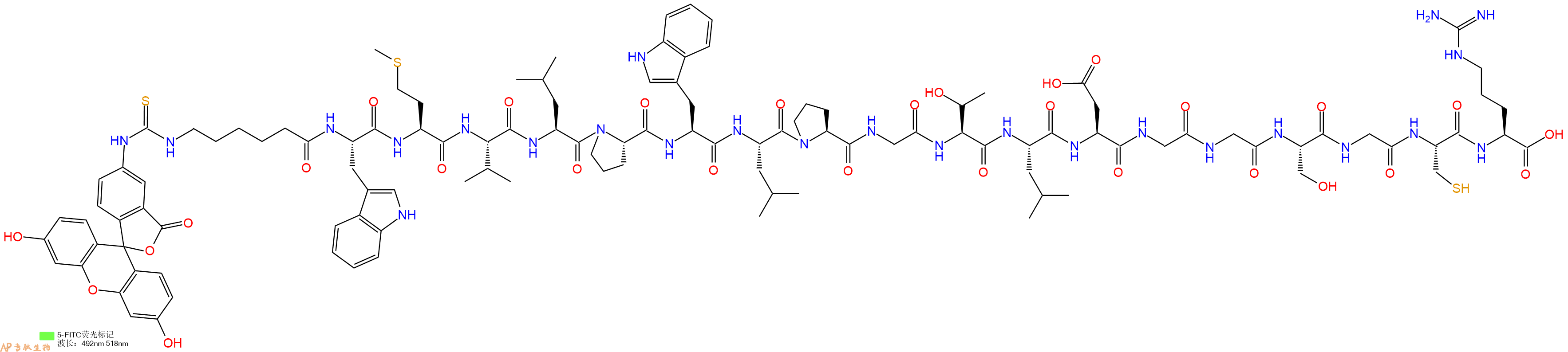 专肽生物产品5FITC-Ahx-Trp-Met-Val-Leu-Pro-Trp-Leu-Pro-Gly-Thr-Leu-Asp-Gly-Gly-Ser-Gly-Cys-Arg-OH