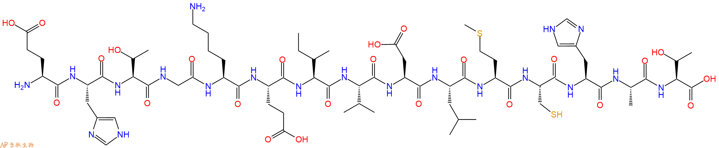 专肽生物产品H2N-Glu-His-Thr-Gly-Lys-Glu-Ile-Val-Asp-Leu-Met-Cys-His-Ala-Thr-OH