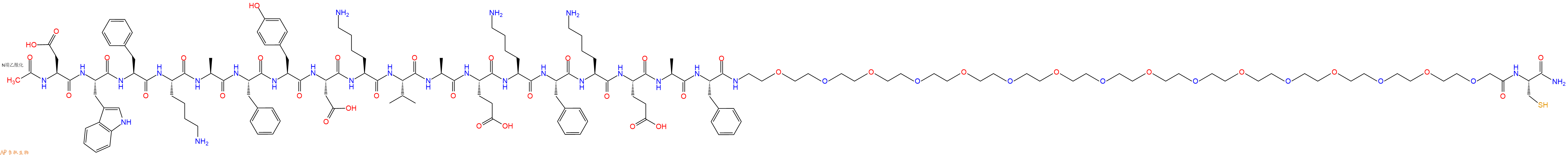专肽生物产品Ac-Asp-Trp-Phe-Lys-Ala-Phe-Tyr-Asp-Lys-Val-Ala-Glu-Lys-Phe-Lys-Glu-Ala-Phe-PEG16-Cys-CONH2