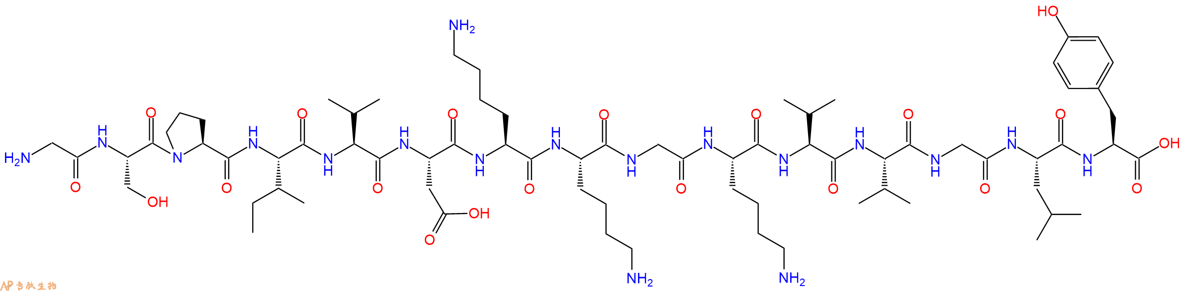 专肽生物产品H2N-Gly-Ser-Pro-Ile-Val-Asp-Lys-Lys-Gly-Lys-Val-Val-Gly-Leu-Tyr-OH