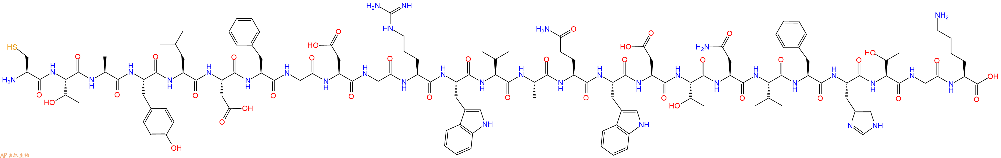 专肽生物产品H2N-Cys-Thr-Ala-Tyr-Leu-Asp-Phe-Gly-Asp-Gly-Arg-Trp-Val-Ala-Gln-Trp-Asp-Thr-Asn-Val-Phe-His-Thr-Gly-Lys-OH