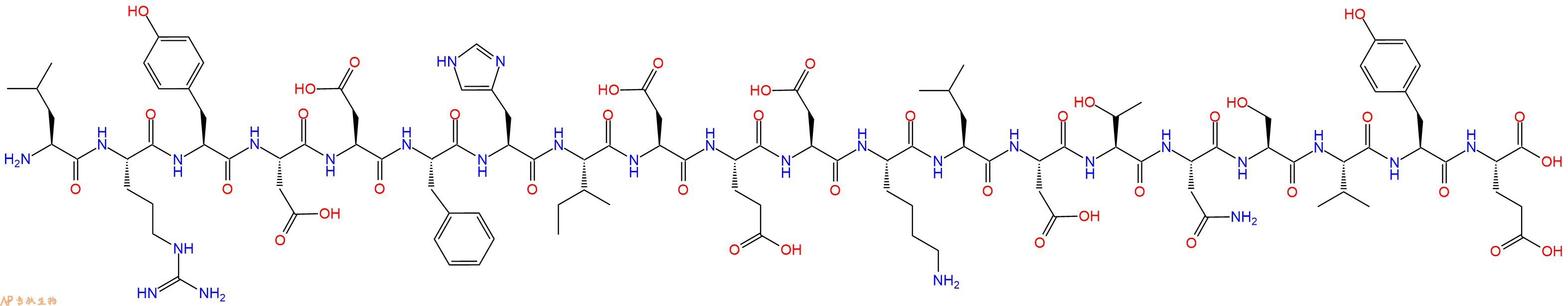 专肽生物产品H2N-Leu-Arg-Tyr-Asp-Asp-Phe-His-Ile-Asp-Glu-Asp-Lys-Leu-Asp-Thr-Asn-Ser-Val-Tyr-Glu-OH