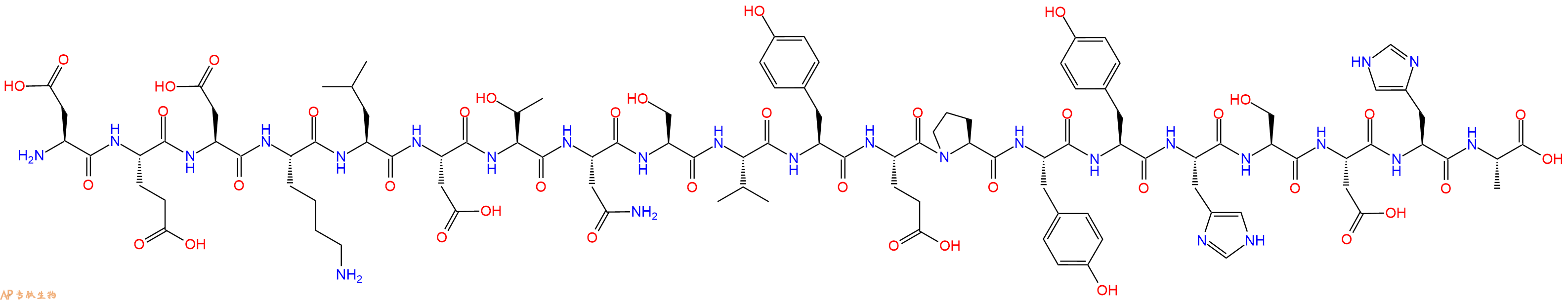 专肽生物产品H2N-Asp-Glu-Asp-Lys-Leu-Asp-Thr-Asn-Ser-Val-Tyr-Glu-Pro-Tyr-Tyr-His-Ser-Asp-His-Ala-OH