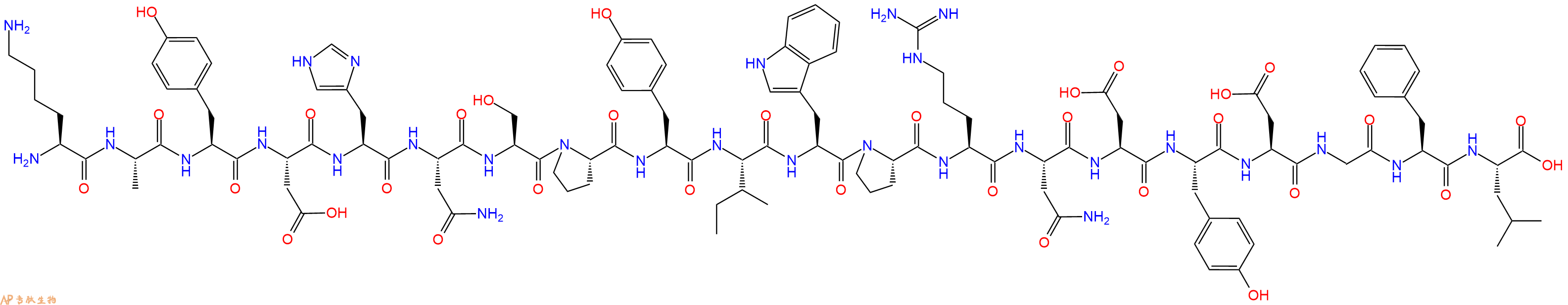 专肽生物产品H2N-Lys-Ala-Tyr-Asp-His-Asn-Ser-Pro-Tyr-Ile-Trp-Pro-Arg-Asn-Asp-Tyr-Asp-Gly-Phe-Leu-OH