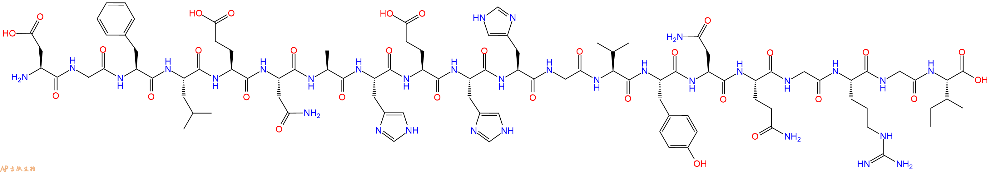 专肽生物产品H2N-Asp-Gly-Phe-Leu-Glu-Asn-Ala-His-Glu-His-His-Gly-Val-Tyr-Asn-Gln-Gly-Arg-Gly-Ile-OH