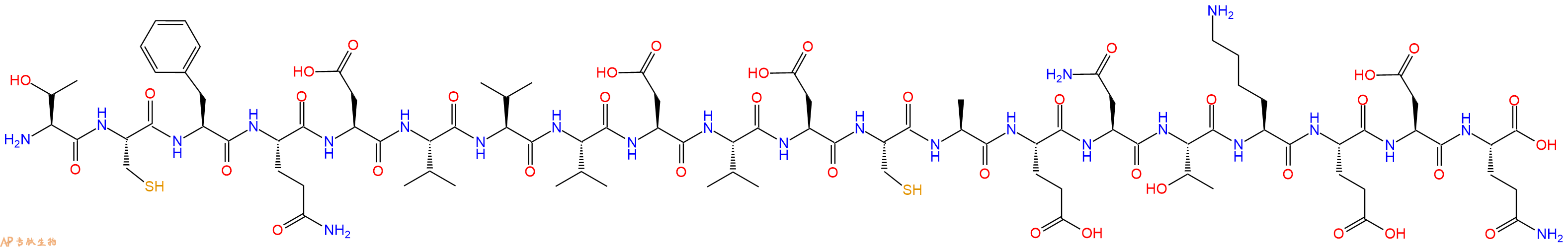 专肽生物产品H2N-Thr-Cys-Phe-Gln-Asp-Val-Val-Val-Asp-Val-Asp-Cys-Ala-Glu-Asn-Thr-Lys-Glu-Asp-Gln-OH
