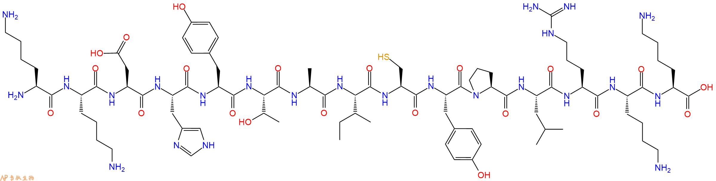 专肽生物产品H2N-Lys-Lys-Asp-His-Tyr-Thr-Ala-Ile-Cys-Tyr-Pro-Leu-Arg-Lys-Lys-OH