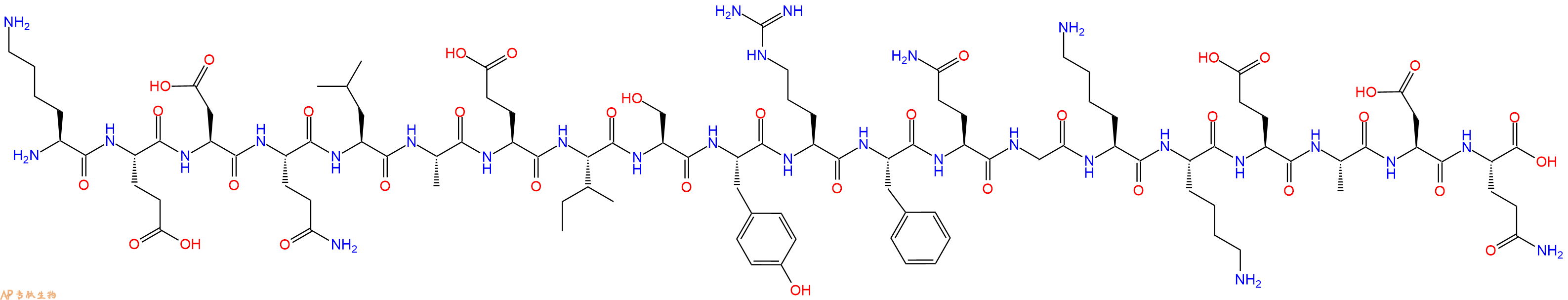 专肽生物产品H2N-Lys-Glu-Asp-Gln-Leu-Ala-Glu-Ile-Ser-Tyr-Arg-Phe-Gln-Gly-Lys-Lys-Glu-Ala-Asp-Gln-OH