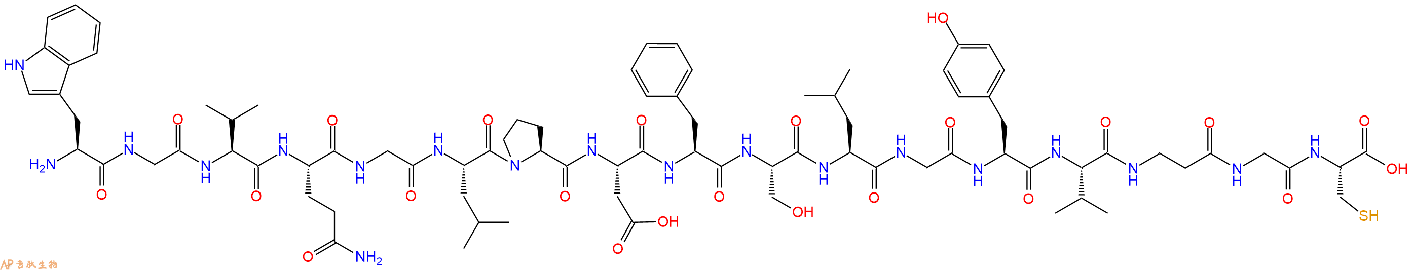 专肽生物产品H2N-Trp-Gly-Val-Gln-Gly-Leu-Pro-Asp-Phe-Ser-Leu-Gly-Tyr-Val-&beta;Ala-Gly-Cys-OH
