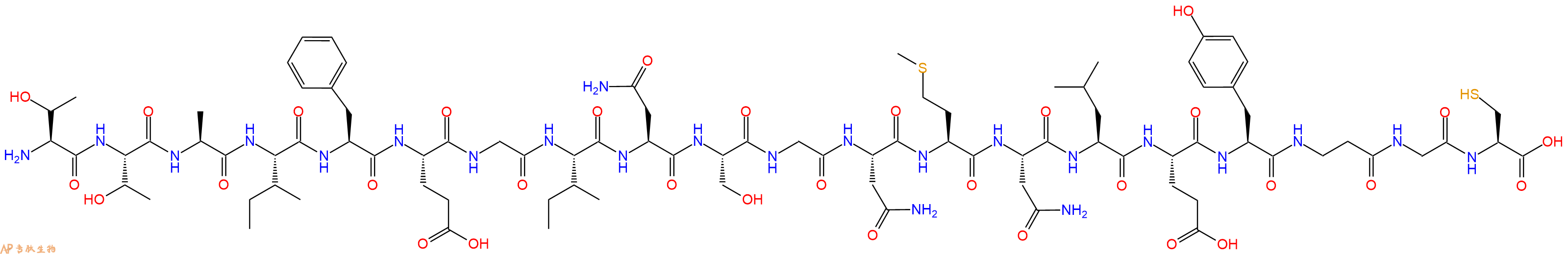 专肽生物产品H2N-Thr-Thr-Ala-Ile-Phe-Glu-Gly-Ile-Asn-Ser-Gly-Asn-Met-Asn-Leu-Glu-Tyr-&beta;Ala-Gly-Cys-OH