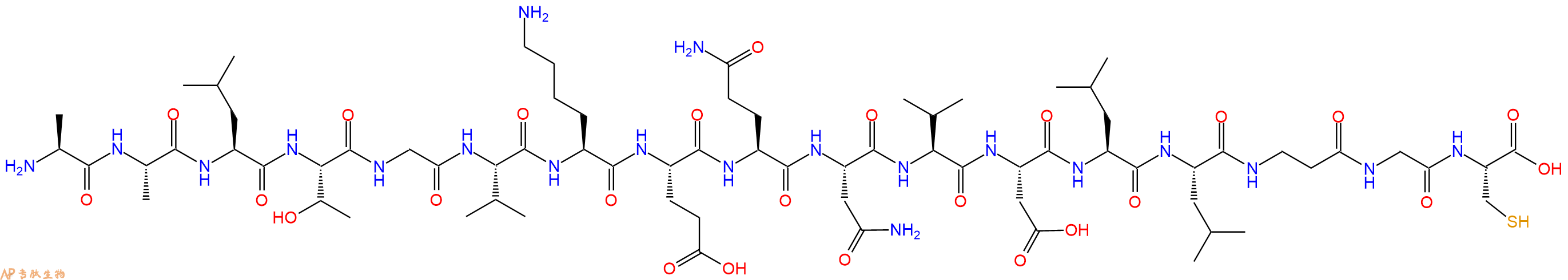 专肽生物产品H2N-Ala-Ala-Leu-Thr-Gly-Val-Lys-Glu-Gln-Asn-Val-Asp-Leu-Leu-&beta;Ala-Gly-Cys-OH