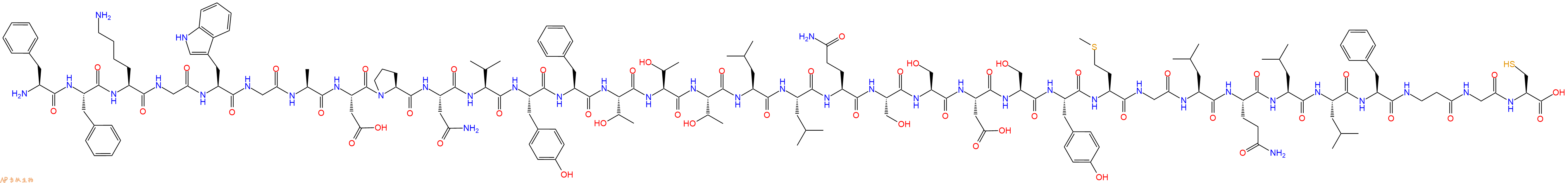 专肽生物产品H2N-Phe-Phe-Lys-Gly-Trp-Gly-Ala-Asp-Pro-Asn-Val-Tyr-Phe-Thr-Thr-Thr-Leu-Leu-Gln-Ser-Ser-Asp-Ser-Tyr-Met-Gly-Leu-Gln-Leu-Leu-Phe-&beta;Ala-Gly-Cys-OH