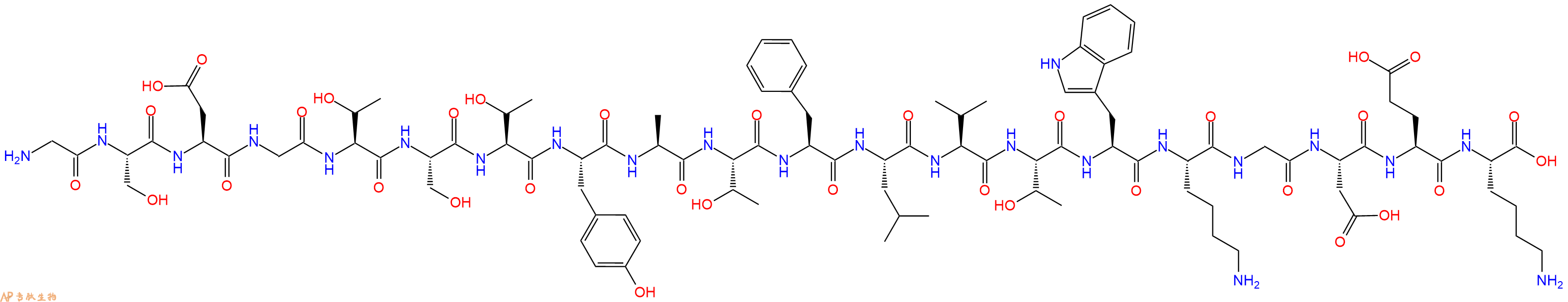 专肽生物产品H2N-Gly-Ser-Asp-Gly-Thr-Ser-Thr-Tyr-Ala-Thr-Phe-Leu-Val-Thr-Trp-Lys-Gly-Asp-Glu-Lys-OH