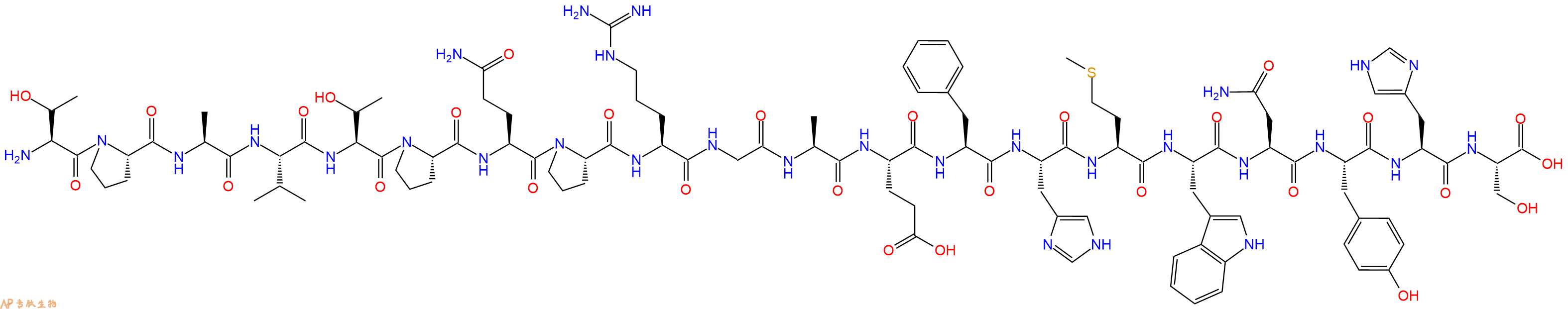 专肽生物产品H2N-Thr-Pro-Ala-Val-Thr-Pro-Gln-Pro-Arg-Gly-Ala-Glu-Phe-His-Met-Trp-Asn-Tyr-His-Ser-OH