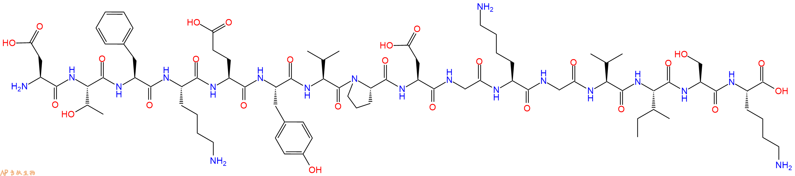 专肽生物产品H2N-Asp-Thr-Phe-Lys-Glu-Tyr-Val-Pro-Asp-Gly-Lys-Gly-Val-Ile-Ser-Lys-OH