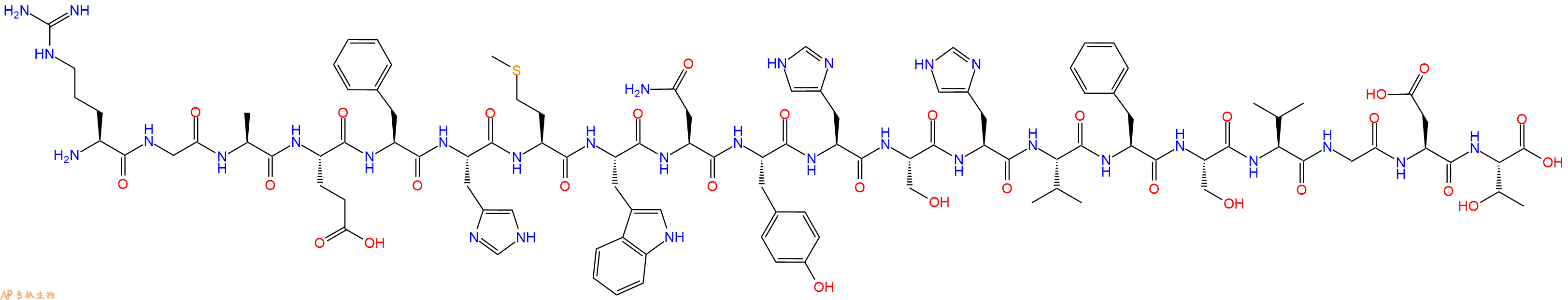 专肽生物产品H2N-Arg-Gly-Ala-Glu-Phe-His-Met-Trp-Asn-Tyr-His-Ser-His-Val-Phe-Ser-Val-Gly-Asp-Thr-OH