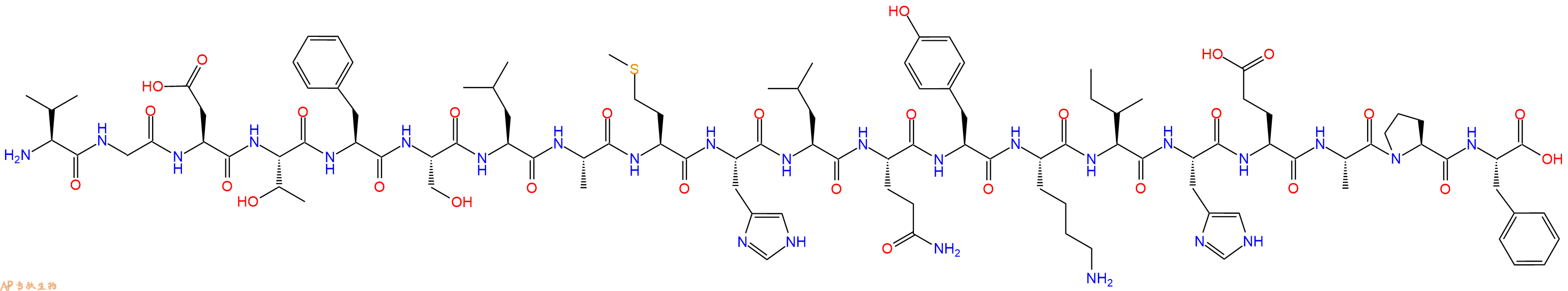 专肽生物产品H2N-Val-Gly-Asp-Thr-Phe-Ser-Leu-Ala-Met-His-Leu-Gln-Tyr-Lys-Ile-His-Glu-Ala-Pro-Phe-OH