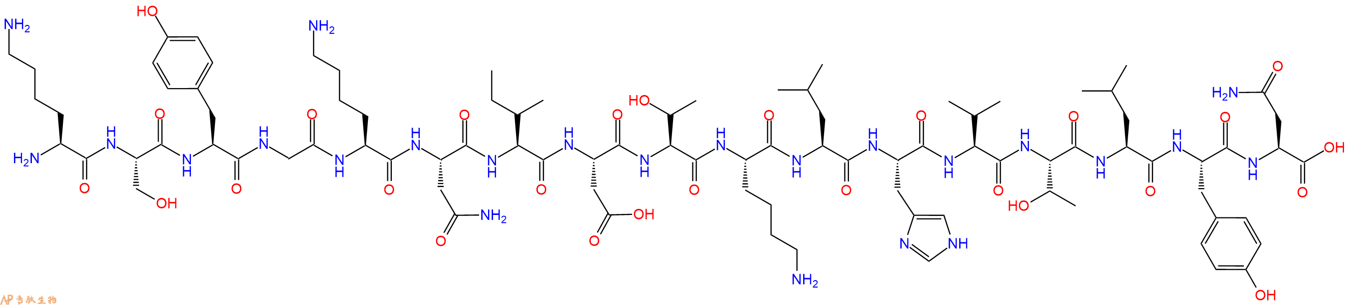 专肽生物产品H2N-Lys-Ser-Tyr-Gly-Lys-Asn-Ile-Asp-Thr-Lys-Leu-His-Val-Thr-Leu-Tyr-Asn-OH