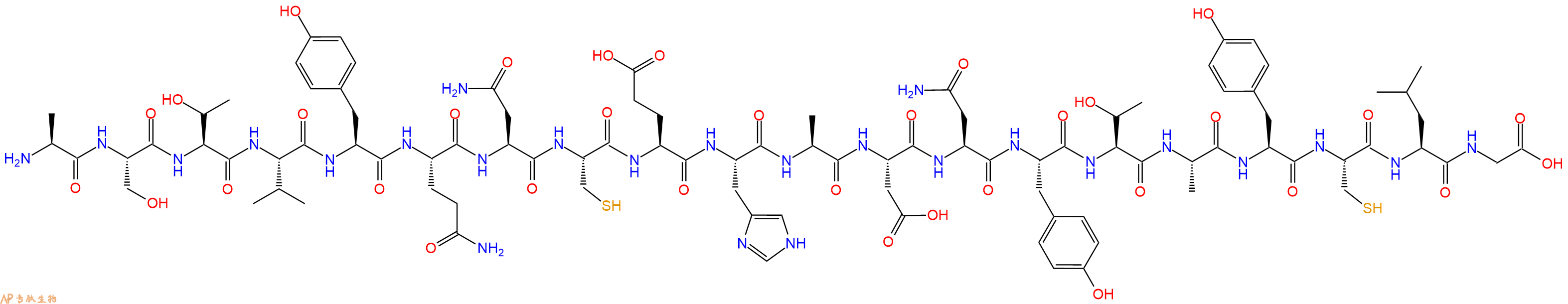 专肽生物产品H2N-Ala-Ser-Thr-Val-Tyr-Gln-Asn-Cys-Glu-His-Ala-Asp-Asn-Tyr-Thr-Ala-Tyr-Cys-Leu-Gly-OH