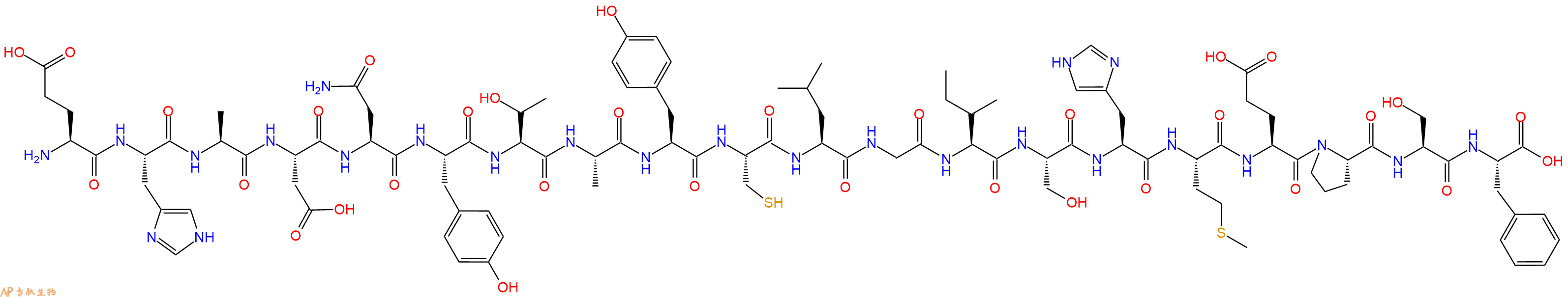 专肽生物产品H2N-Glu-His-Ala-Asp-Asn-Tyr-Thr-Ala-Tyr-Cys-Leu-Gly-Ile-Ser-His-Met-Glu-Pro-Ser-Phe-OH