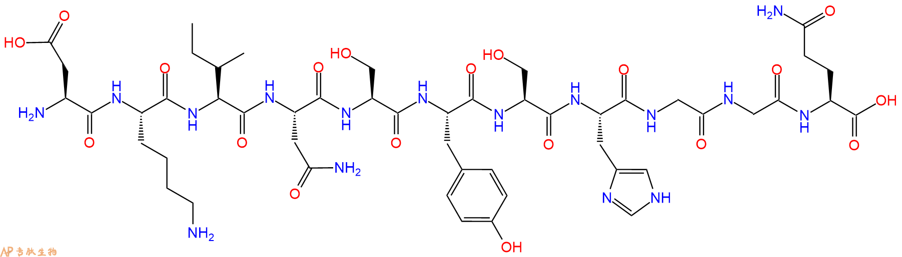 专肽生物产品H2N-Asp-Lys-Ile-Asn-Ser-Tyr-Ser-His-Gly-Gly-Gln-OH