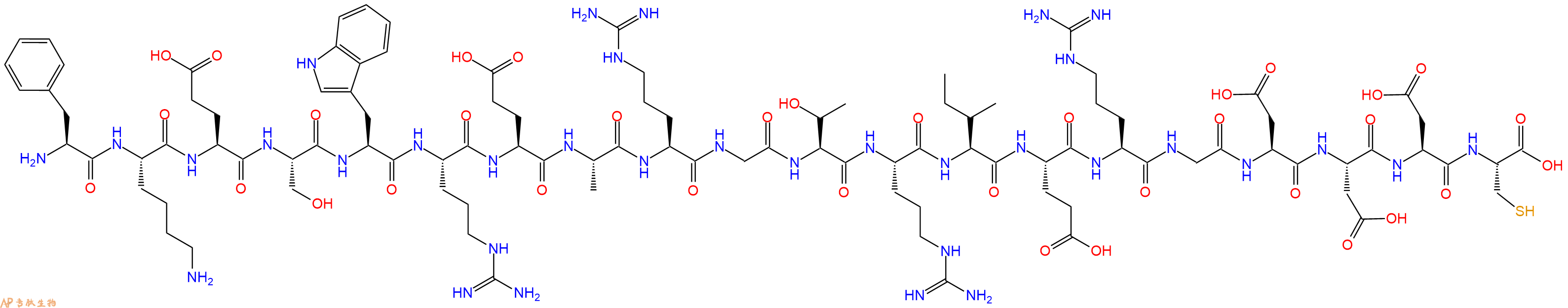 专肽生物产品H2N-Phe-Lys-Glu-Ser-Trp-Arg-Glu-Ala-Arg-Gly-Thr-Arg-Ile-Glu-Arg-Gly-Asp-Asp-Asp-Cys-OH