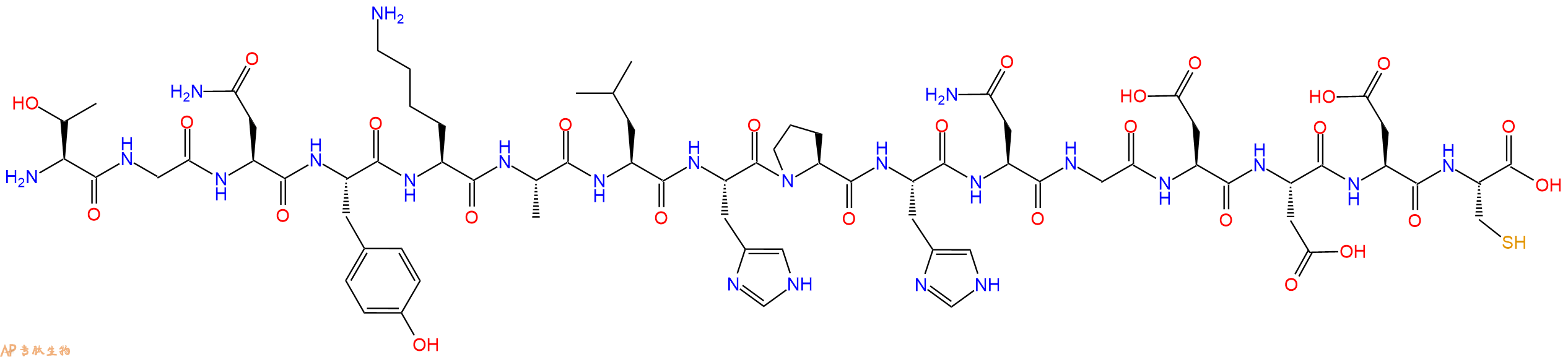 专肽生物产品H2N-Thr-Gly-Asn-Tyr-Lys-Ala-Leu-His-Pro-His-Asn-Gly-Asp-Asp-Asp-Cys-OH