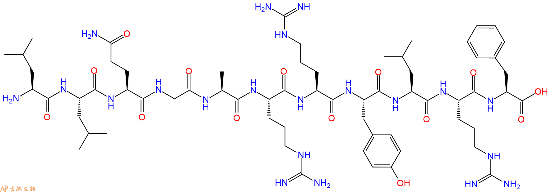 专肽生物产品H2N-Leu-Leu-Gln-Gly-Ala-Arg-Arg-Tyr-Leu-Arg-Phe-OH