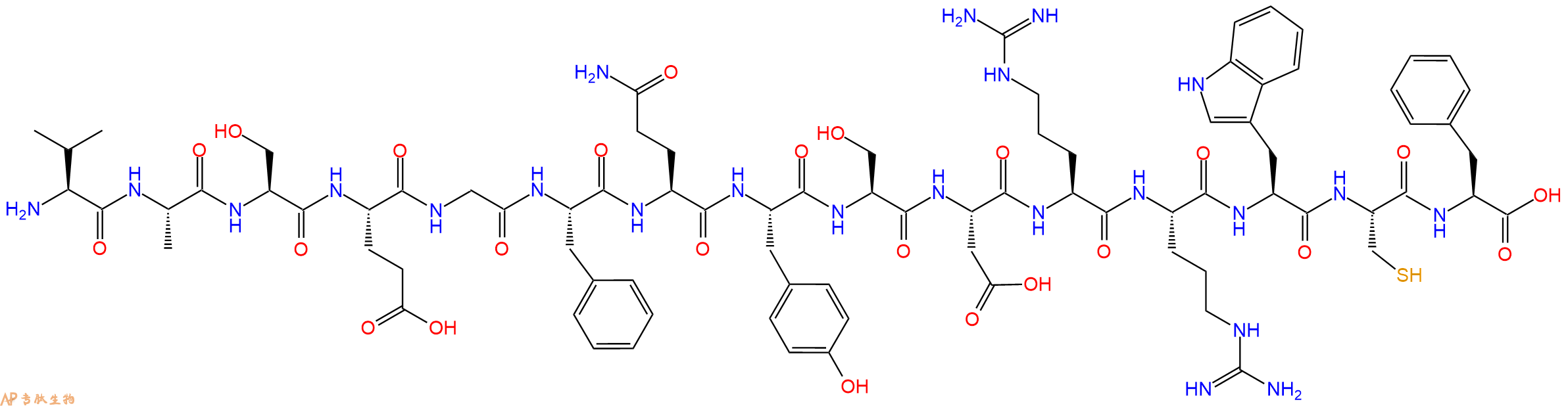 专肽生物产品H2N-Val-Ala-Ser-Glu-Gly-Phe-Gln-Tyr-Ser-Asp-Arg-Arg-Trp-Cys-Phe-OH