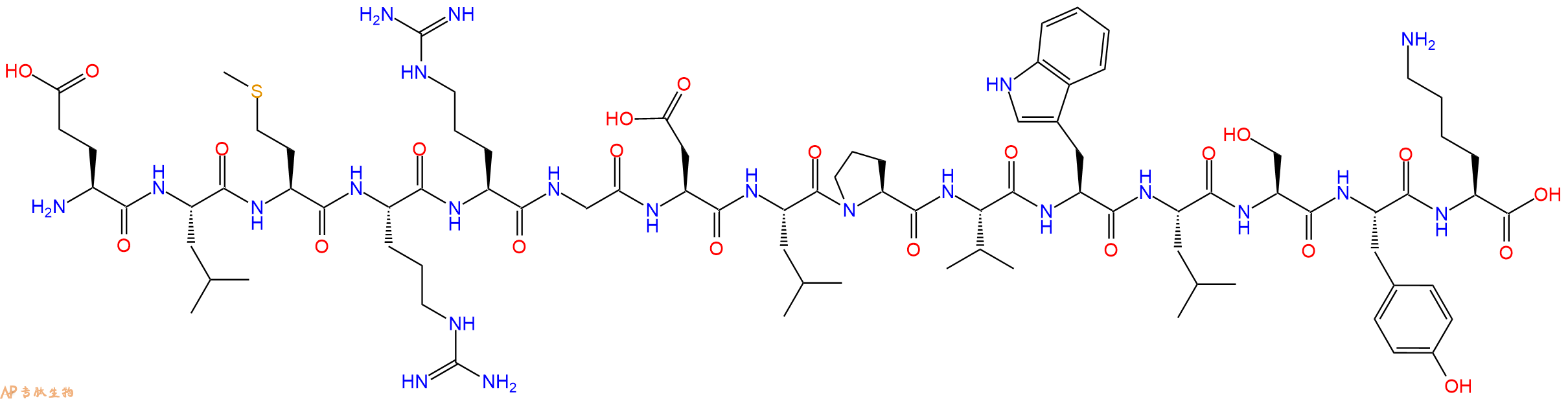 专肽生物产品H2N-Glu-Leu-Met-Arg-Arg-Gly-Asp-Leu-Pro-Val-Trp-Leu-Ser-Tyr-Lys-OH