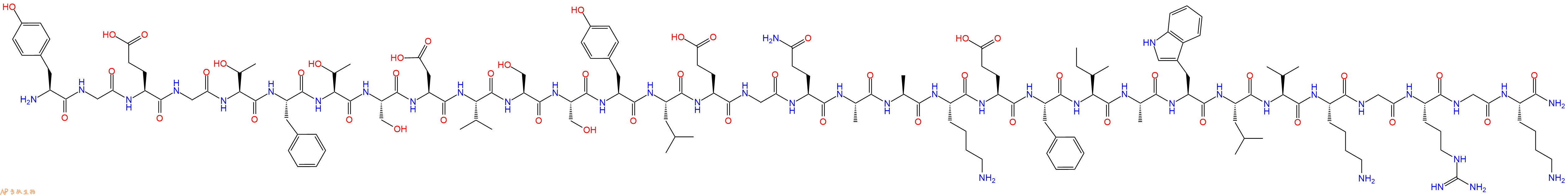 专肽生物产品H2N-Tyr-Gly-Glu-Gly-Thr-Phe-Thr-Ser-Asp-Val-Ser-Ser-Tyr-Leu-Glu-Gly-Gln-Ala-Ala-Lys-Glu-Phe-Ile-Ala-Trp-Leu-Val-Lys-Gly-Arg-Gly-Lys-CONH2