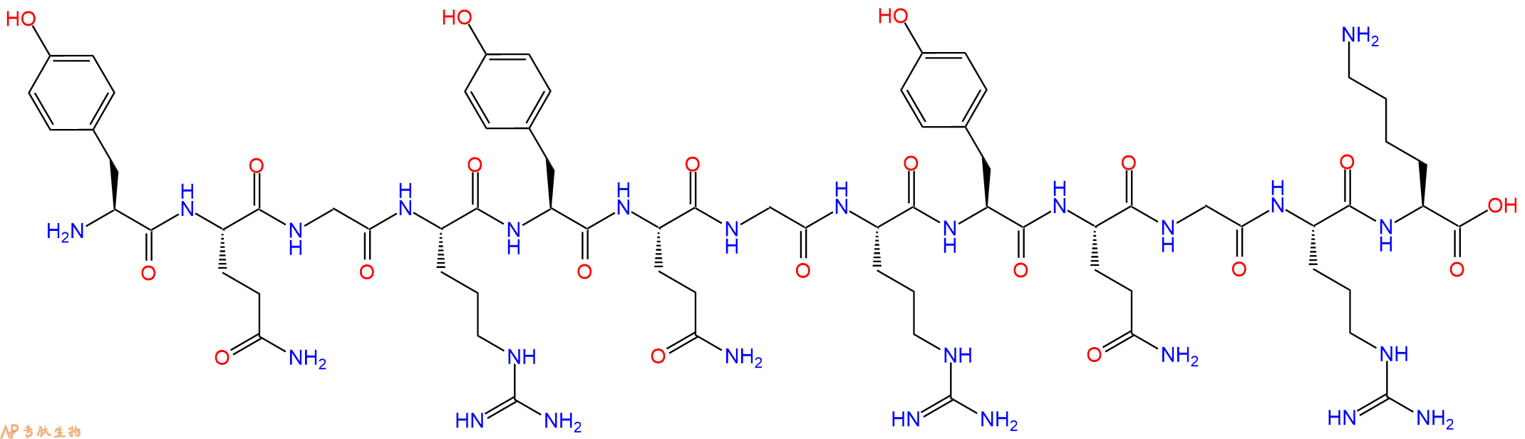 专肽生物产品H2N-Tyr-Gln-Gly-Arg-Tyr-Gln-Gly-Arg-Tyr-Gln-Gly-Arg-Lys-OH