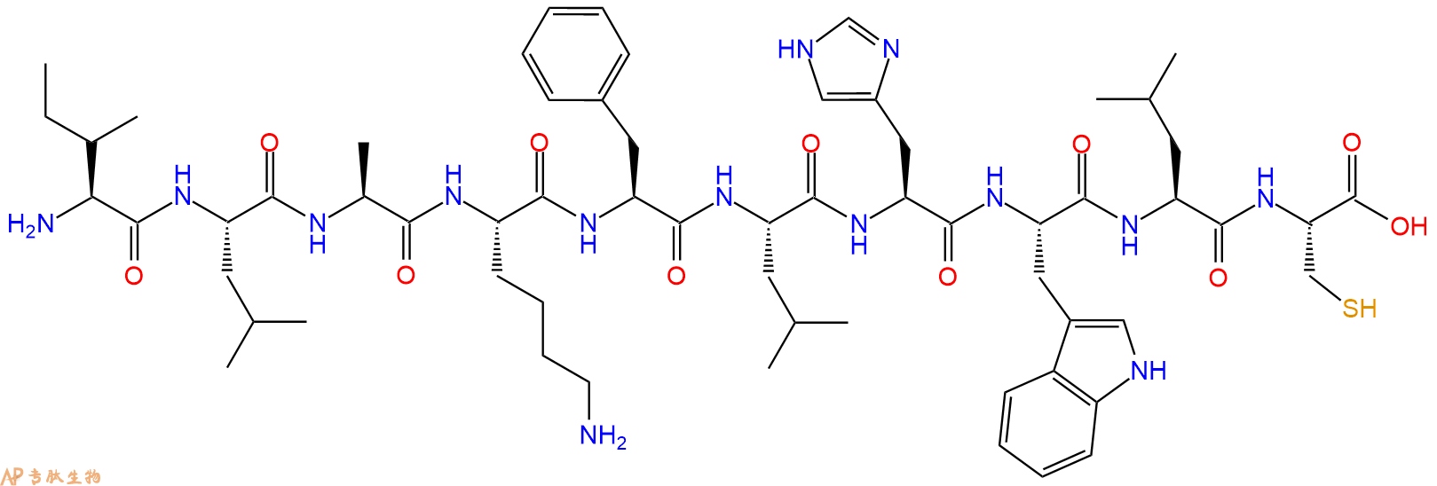 专肽生物产品H2N-Ile-Leu-Ala-Lys-Phe-Leu-His-Trp-Leu-Cys-OH